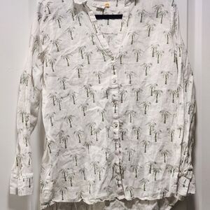 C&C California Linen Shirt with Green Palm Print